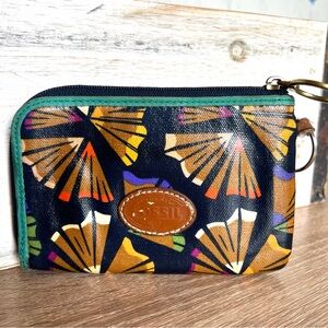 Fossil Multicolored Zip around Wristlet Coin Purse Wallet Clutch with Keyring